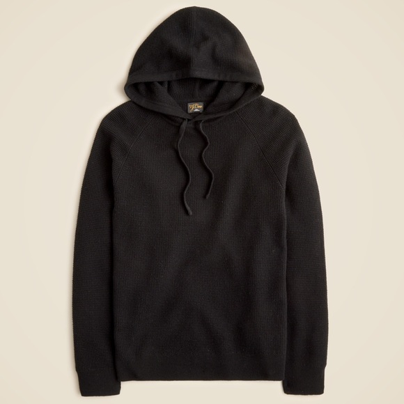 J.Crew NWT Men's Cashmere Waffle Hooded Pullover Sweater Black XL CB523 $278